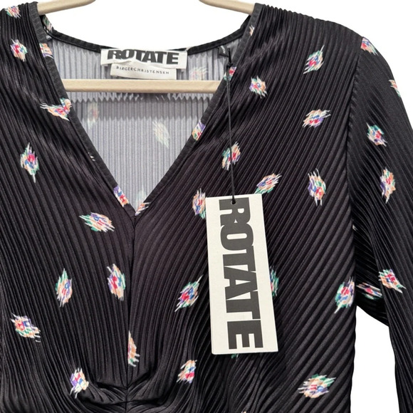 NWT Rotate Birger Christensen Number 7 Pleated Black Midi Dress Planet AOP SizeM - Picture 8 of 16